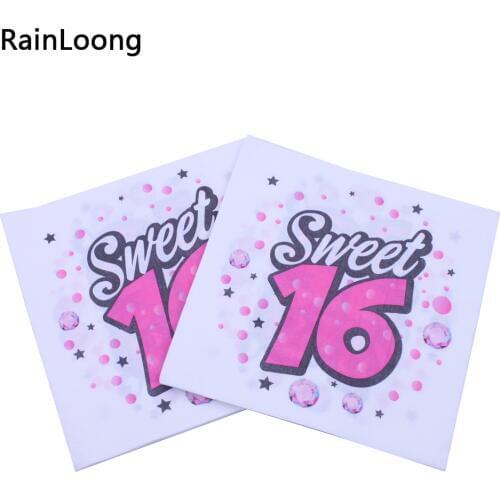 [RainLoong] Happy Birthday Sweet 16 Napkin For Party Tissue Napkin Decoration Decor Serviettes 33*33cm 1 pack (20pcs/pack)