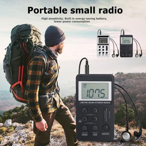 Stereo AM/FM Pocket Radio Universal Dual Band Digital Display Mini Radio Receiver with HiFi Earphones Replaceable Battery