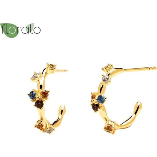 Wedding Jewelry Half Round Earrings 925 Silver Ear Needle C-shaped Diamond Colored Zircon Womens Earring Women Aretes De Mujer