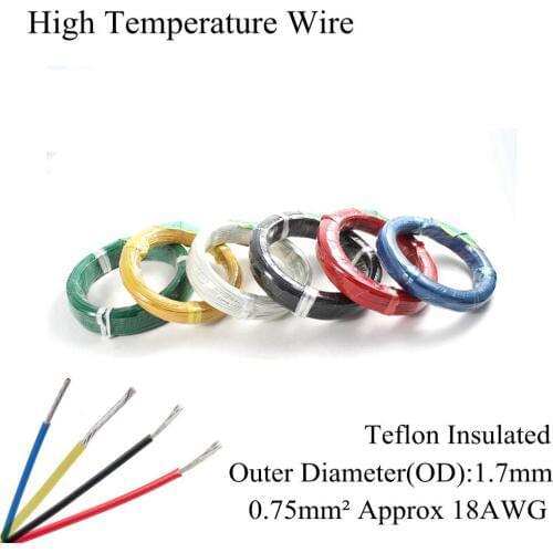18AWG 0.75mm² High Temperature Wire PTFE Insulation Resistant Cable Tinned Tin Silver Plated Copper Wrapping Wires 0.75mm Square