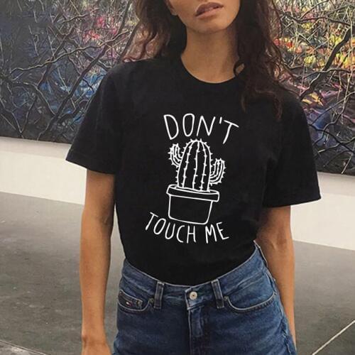 ONSEME Don't Touch Me Letter T Shirt Female Harajuku Tees Basic Cotton Tops Women Cute Cactus Pattern T Shirts Slogan Tshirt