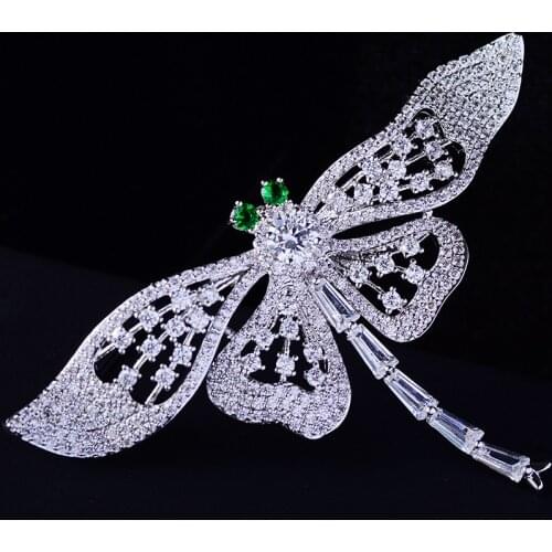 Lovely Big Silver Color Dragonfly Brooches for Women Men Luxury Zircon Insect Brooch Vintage Dress Scarf Pin 2020 Christmas Gift