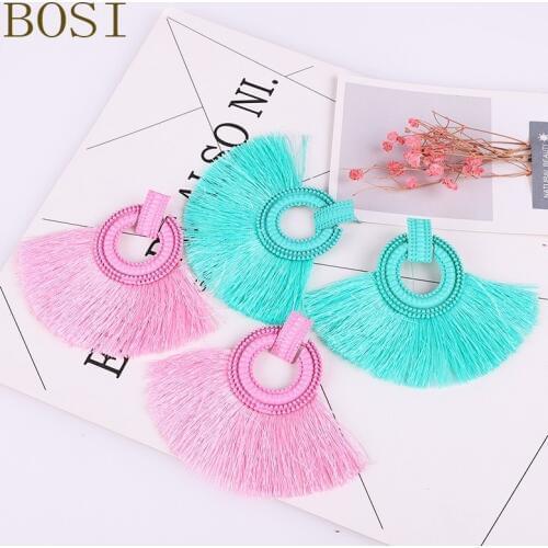 Tassel Green Earring Bohemian Statement Pink Luxury Big Long Earring jewelry Handmade Women Geometric Fringe Fashion Wedding cc
