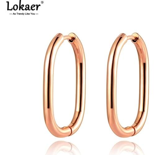 Lokaer Trendy Titanium Stainless Steel Party Hoop Earrings Bohemia Geometry Oval Earrings For Women Серьги Pendientes E21026