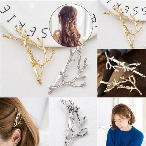Women Hair Creative Antler Branch Alloy Hair accessories Korean Accessories Creative antler branch alloy side clip