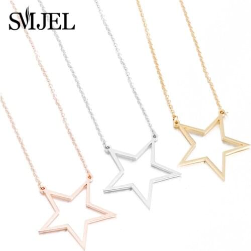 Korean Style Simple Hollow Star Pendants Necklaces Women Stainless Steel Necklace Geometric Round Choker Fashion Jewelry