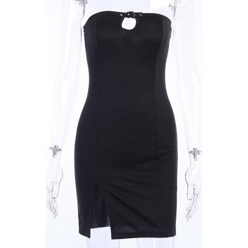 2021 Goth Off Shoulder Sexy Mini Dress Hollow Out Sleeveless Dresses Gothic Vintage Slit Bodycon Women Black Dress Streetwear