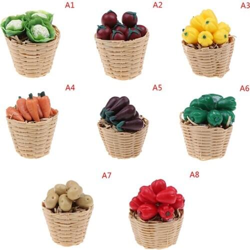 1:12 Mini Simulation Artificial Fruits and Vegetables Doll House Vegetable Bamboo Basket Miniature Accessories for Children