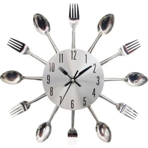 1 set Creative wall clock kitchen restaurant knife fork clock Silent 12 inches wall clock Accessories Home decoration