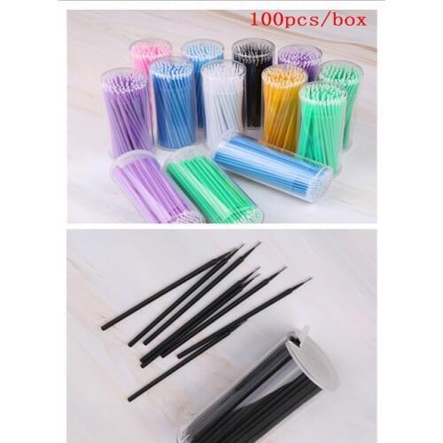 100 Pcs/Box Remove False Eyelashes Cotton Swab Micro Brush Disposable Microbrush Applicators Eyelash Extensions Hot