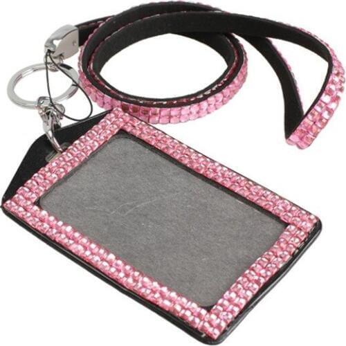 100pcs/lot Rhinestone Bling Lanyard with Vertical PU ID Badge Card Holder and Key Chain Fashion Phone Strap Free shipping