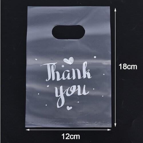 100Pcs S/L Mini Thank you Plastic Gift Bags With Handle Wedding Party Candy Cake Wrapping Bags Shopping Carrier Bags