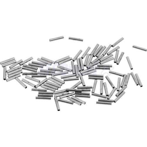 100 Pieces 1.0-2.0mm Fishing Wire Leader Crimps Single Barrel Crimping Sleeves 100% Copper Tube Connector Fishing Tackle Kit