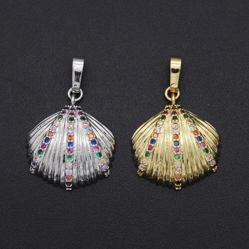 25x17mm 100% Rainbow CZ Zircon DIY Jewelry Sea Shell Charm Pendant Wholesale Fashion Jewellery Pendants Jewellery Accessories