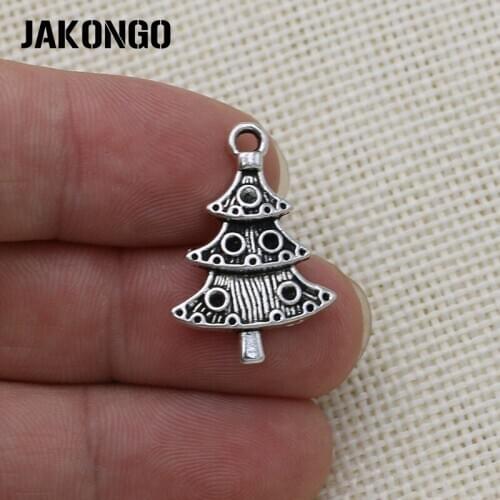 40PCS Antique Silver Plated Christmas Tree Charms Feet Pendants for Jewelry Making Bracelet DIY Craft 20x15mm