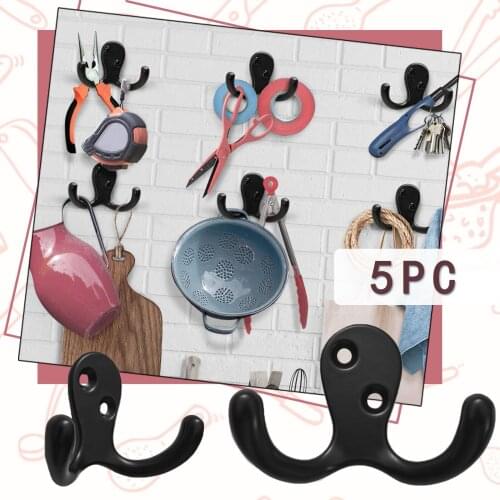 5 Pack Coat Hooks Great Heavy Duty Double Prong Utility Hooks For Wall Home Bathroom Hooks Storage Vintage Hook Up For Wall