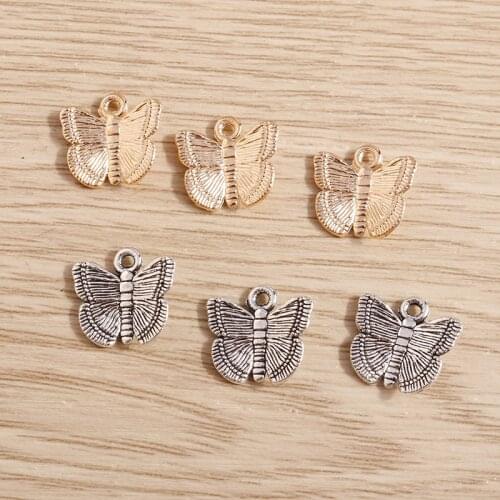 50pcs 13*12mm Cute Gold Color Butterfly Charms Pendants for Earrings Bracelets DIY Handmade Craft Jewelry Finding Making