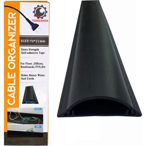 70x21mm Black Overfloor Cord Protector PVC Duct Floor Wire Cover Conceal Wires at Home Office Floor Cable Concealer Channel