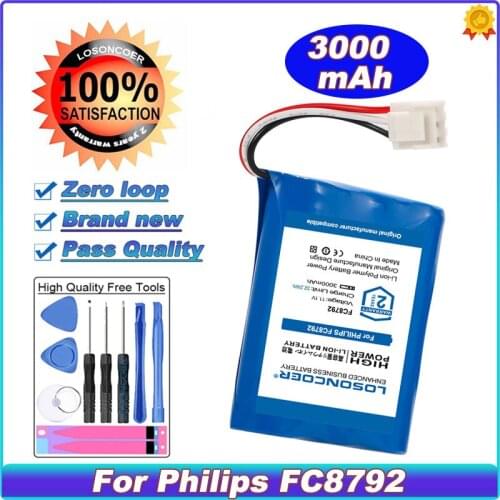 LOSONCOER High Capacity Battery 3000mAh For Philips FC8792 Robot Vacuum Cleaner Sweeper Li-ion Replacement IP797(UR18650AY)