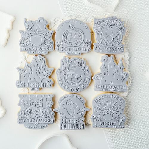 Acrylic Halloween Embossed Mold Ghost Cake Decorating Tool Fondant Sugar Craft Cookies Embosser Stamp Cutter Baking Accessories