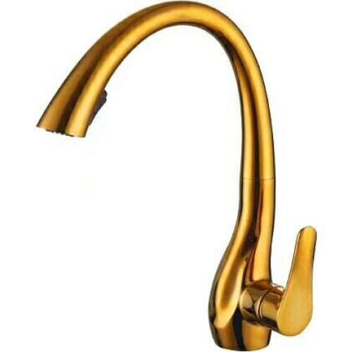 Free Ship NEW Pull Out /Down Sprayer Kitchen Bar Sink Faucet Mixer tap single hole deck mounted Gold pvd color