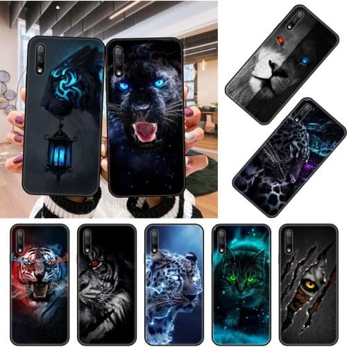 Phone Case For Huawei Honor 9X 9 9A 10 20 8X 8A 8S 7X 7A i 6A Pro Play Lite Black Cover Prime 3D Shell Art Cat Jaguar Glow eyes