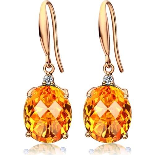 CITRINE GEMSTONES ZIRCON DIAMONDS DANGLE DROP EARRINGS FOR WOMEN18K GOLD COLOR PENDIENTES CRYSTAL JEWELRY FASHION BIJOUX GIFT