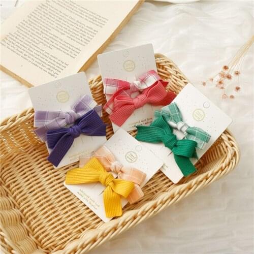 Korean Childrens Hairpin Cute Cartoon Bowknot Lattice Two-piece Headdress