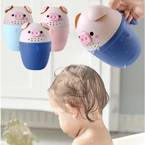 Baby Bath Caps Cute Cartoon Pig Toddle Shampoo Cup Children Bathing Bailer Baby Shower Spoons Washing Hair Cup Kids Bath Tool