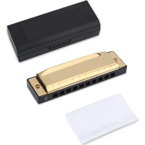Harmonica Key of C 10 Hole Diatonic Harmonica C with Case for Beginner,Students, Kids Gift BLUES with Case