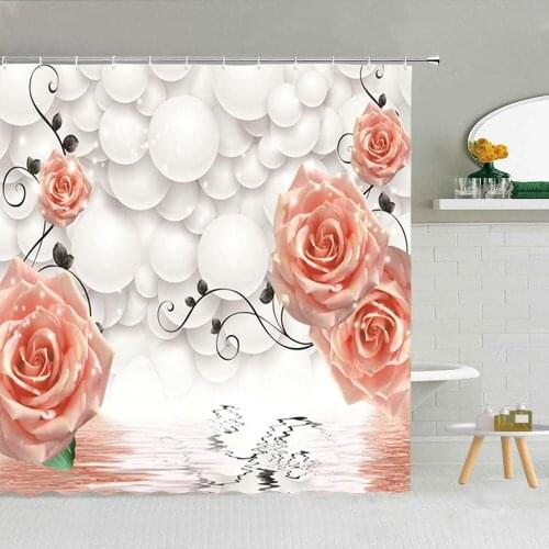 Dream Three-Dimensional Rose Flower Background Shower Curtain Polyester Fabric High Quality Bath Screen 3D Printing With Hooks