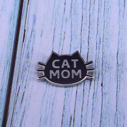 Cat Mom Enamel Pin Black Cat Head Gothic Brooch For Lapel Hat Scarf Coat Sweater Badge