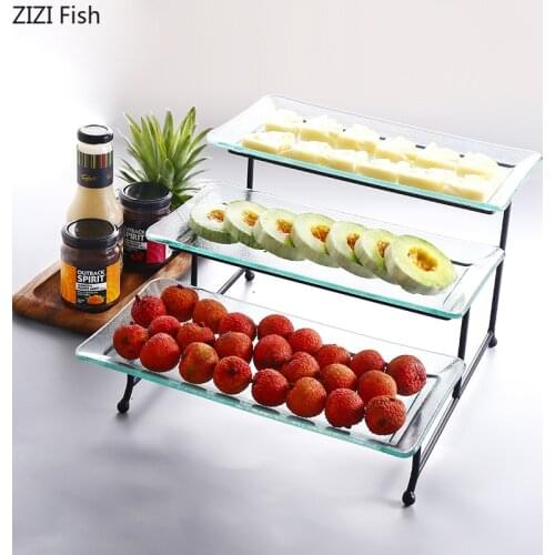 European Style 2/3 Layer Glass Tray Metal Support Fruit Plate Cake Pan Dessert Tray Home Decoration Tableware
