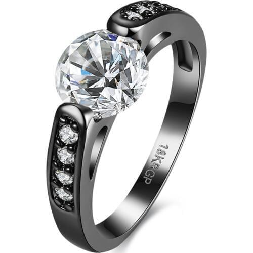Hot Sale Exquisite White Crystal Zircon Ring Black Gold Filled Engagement Wedding Ring Size 6 7 8 PR863-A