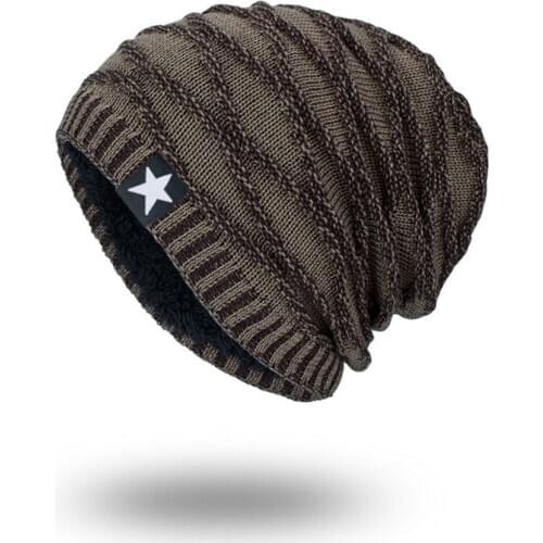HanXi New Men Fleece Knitted Winter Hats for Women Beanie Outdoor Warm Ski Caps for Unisex Star Skullies