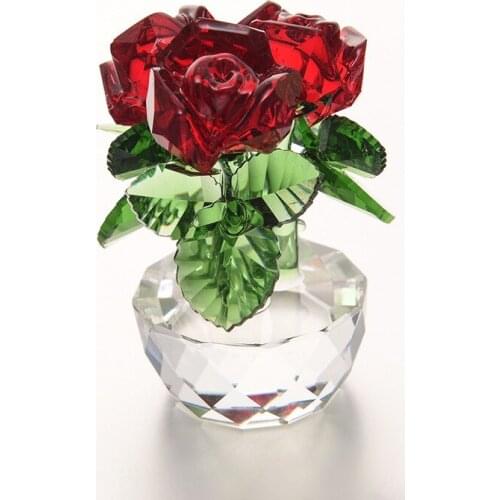 Crystal Rose Craft Glass Bouquet Flowers Figurines Car Home Wedding Party Decor Ornament Quartz Sculpture Souvenir Lovers Gifts