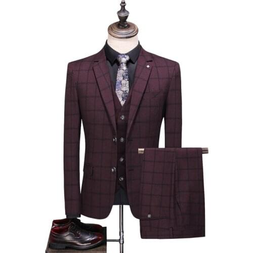 Suit set mens three-piece Korean slim fit casual upscale professional clothing business suits handsome suit men