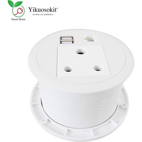 Round Mini South African Plug Power Socket 5V 2.1A 2 USB Charging RJ45 Desktop Grommet Tabletop Socket CE Rohs Certification