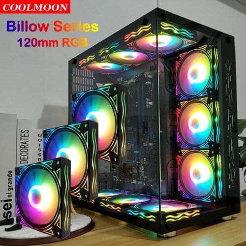 Coolmoon 120mm 12V 6Pin RGB PC Case Cooling Fan Quiet Billow Unique Design Computer Chassis Heatsink Radiator Accessories