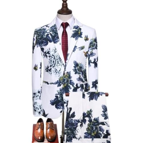 Jackets+Pants) 2021 Mens spring Printed business Blazers/Male slim fit Casual suit Bridegrooms rose dress/ man suits