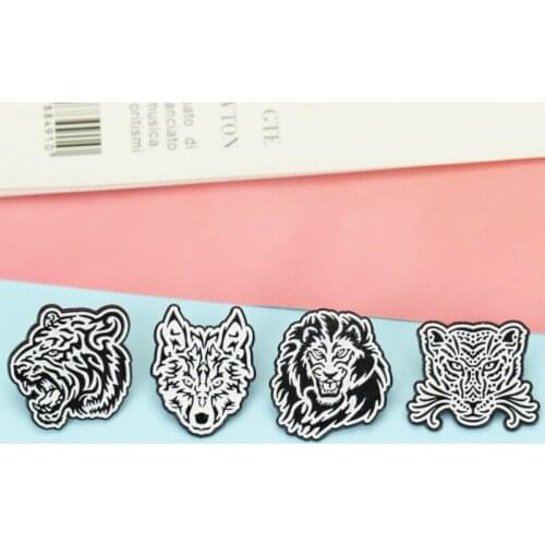 Fashionable black and white advanced metal animal brooch lion tiger shape badge DIY mens suit dress lapel pin