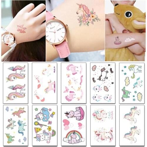 Cartoon Unicorn Tattoo Sticker Kids Rainbow Body Art Temporary Stickers Stationery Kawaii Sticker