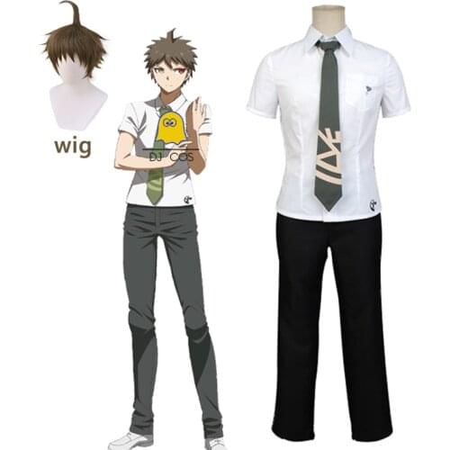 Anime Danganronpa 2 Hajime Hinata Cosplay Costume White Shirt Pants Tie Short Wig Halloween Christmas Party Suit Uniform Men