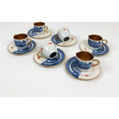 Turkish 6 Person Coffee Cup Set Espresso Cups With Circles Black Tea Coffee double-sided Home Decor Creative Gifts