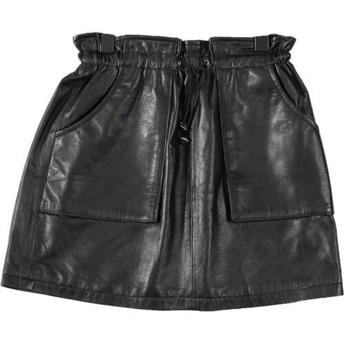 Genuine Leather 2020 Spring new a-line skirt leather bust skirt women sheep skin slimming wrap skirt tight waist trend
