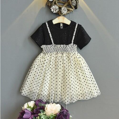 2021 summer new girl dress fake two-piece starry sky skirt foreign princess dress baby girl polka dot gauze skirt tide