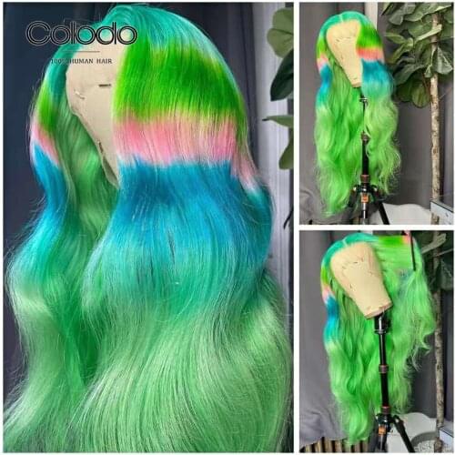 Green Color Wig Pink Blue Human Hair Lace Frontal Wigs Colored 13x4 lace Front Wigs Remy Brazilian Body Wave Highlight Lace Wigs
