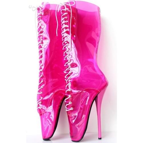 Sexy Ballet Super Fashion Women Lace Up ShoesCosplay Party Shoes Pointed Toe Transparent Clear Vinyl Thin Fetish High Heel