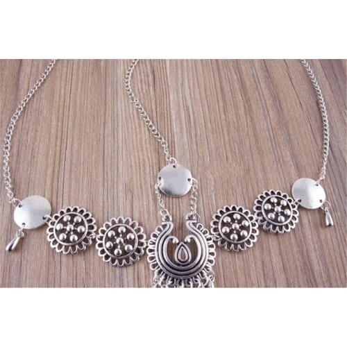 New Boho Vintage Silver Metal Braided Festival Headband Flower Headwear India Ethnic Head Chain Forehead Women Girl Hair Jewelry