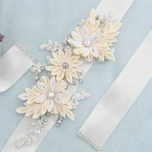 S483 Handmade Flowers Bride Belt Wedding Prom Ladies Clothes Accessories Multicolor Ribbon Fashion Sash Pearl Belt